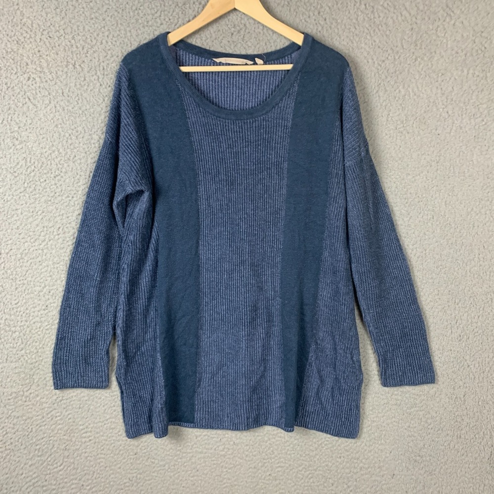 Soft Surroundings Sweater Womens Large Tunic Blue Loose Knit Dolman Sleeve